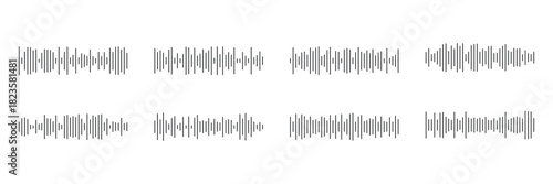 Voice message. Sound wave icon . Podcast sound waves. Audio waveforms line icons, sound wave frequency or voice microphone signals. eps 10