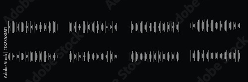 Voice message. Sound wave icon . Podcast sound waves. Audio waveforms line icons, sound wave frequency or voice microphone signals. eps 10
