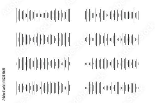 Voice message. Sound wave icon . Podcast sound waves. Audio waveforms line icons, sound wave frequency or voice microphone signals. eps 10