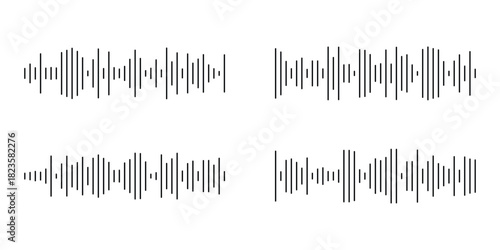 Voice message set . Sound wave icon . Minimal sound wave icon. Simple black waveform symbol representing voice message, audio recording, or music signal. eps 10