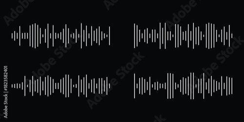 Voice message set . Sound wave icon . Minimal sound wave icon. Simple black waveform symbol representing voice message, audio recording, or music signal. eps 10