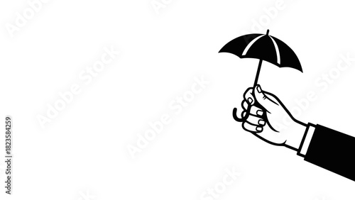Protect your business from risk with this hand holding an umbrella, great for financial and insurance concepts