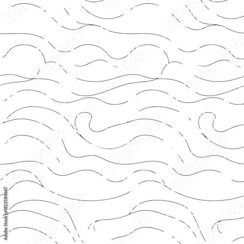 Dynamic fluid black lines form a simple, elegant seamless pattern on a pristine white background, perfect for contemporary design Vector