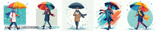 vector of man walking with umbrella in the rain