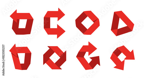 Red arrow direction set graphic design element vector illustration navigation pointer guide sign symbol 3d