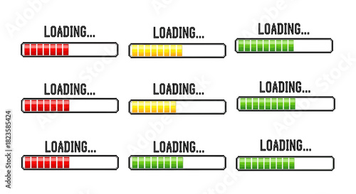 Loading progress bar animation indicator buffering graphic download upload processing system completion 100 percent