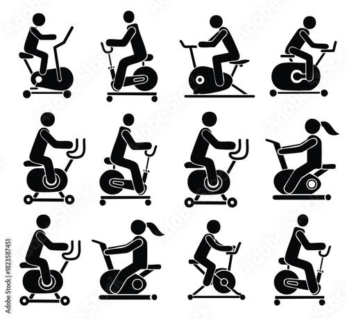 Silhouette of a Person Seated on a Stationary Bike with Hands on Handles in Minimal Vector Style Vector