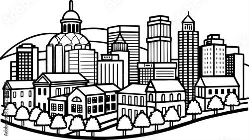 Very beautiful Lancaster City, Pennsylvania skyline in a soft tilt-shift aerial panorama, highlighting charming downtown architecture, compact urban blocks, and a gentle miniature-effect atmosphere in