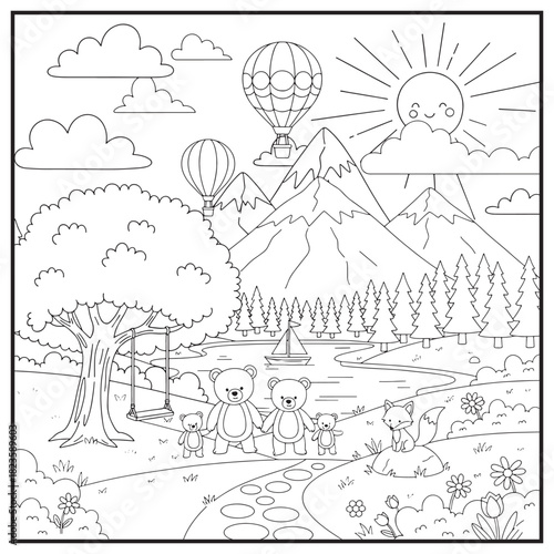 mountain view illustration perfect for coloring book