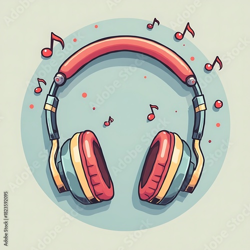 Headphones with Music Notes Illustration for Audio Listening