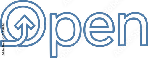 Open logo with arrow pointing upwards in blue on a white background design