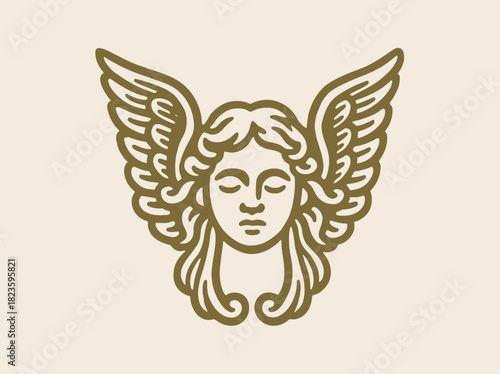 Angel head with wings vintage engraving vector illustration