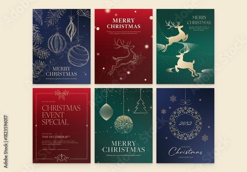 Christmas Poster Flyer Template Set in Modern Luxury Style for Flier Invitation & Greetings Card Design, New Years Eve & Holiday Branding