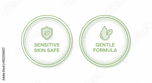 Sensitive Skin Safe and Gentle Formula vector icon badges for product labeling isolated on white