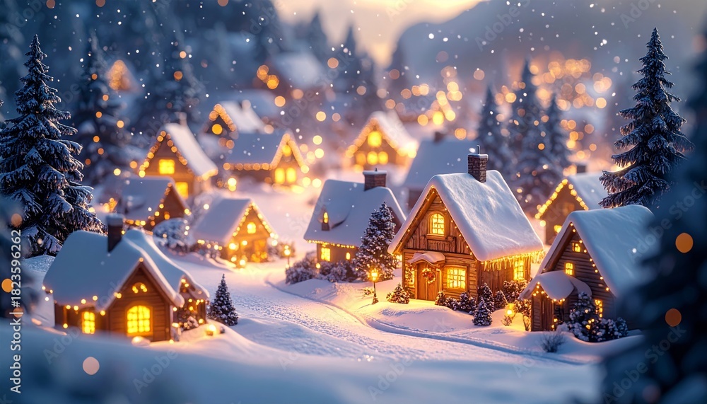 Naklejka premium Christmas winter night landscape with a snow-covered house in the forest, an illustration for a holiday card