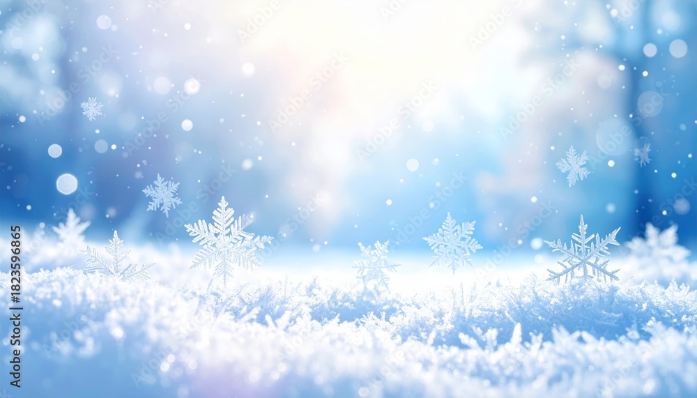 Naklejka premium Blue winter landscape illustration with snowy Christmas tree decoration and festive cold season sky