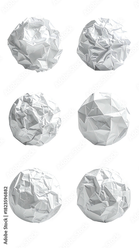 Fototapeta premium Six crumpled, white paper balls against black backdrop