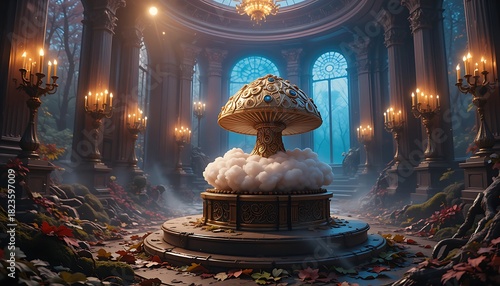 Magical Mushroom Sculpture in Grand Hall with Candlelight