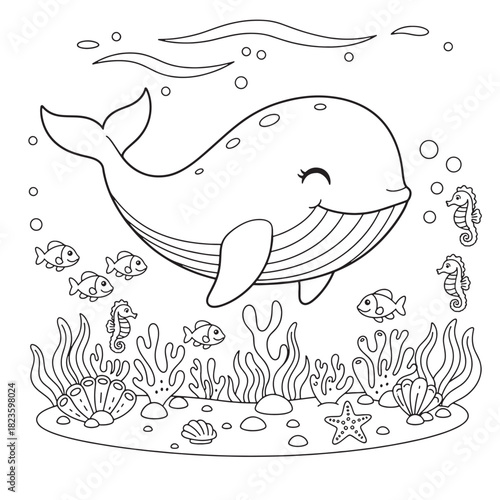 illustration vector graphic of whale perfect for coloring book