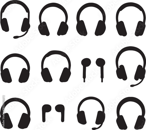 Headphones and Earphones Silhouette Icons Collection