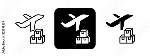 Air Freight  Solid color and black line drawing vector illustration set