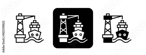 Port  Solid color and black line drawing vector illustration set