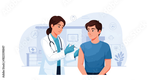 Vector Doctor Medical Vaccinate Patient on Hospital Room Health Care