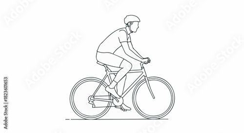 Simple line art vector illustration of a cyclist riding a bicycle isolated on white background