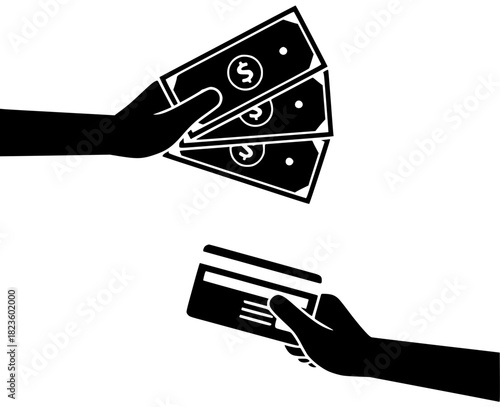 payment illustration money silhouette transaction logo credit icon card outline pay cashless online technology pos banking purchase bank finance shape security vector graphic background