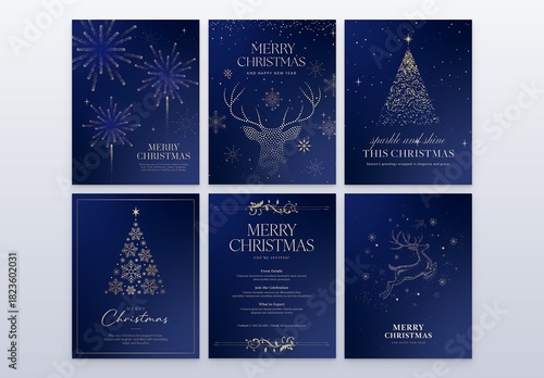 Merry Christmas Poster Flyer Set in Luxury Blue & Gold for Festive Holiday & New Years Eve Countdown, NYE Gala Invitation & Xmas Branding