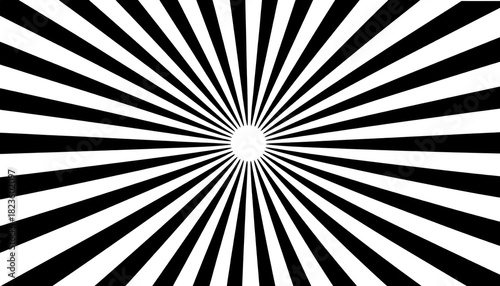 Abstract design with black and white radiating lines from a central white circle