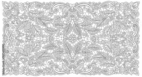 Intricate floral lace design featuring detailed patterns of leaves and flowers, ideal for crafts