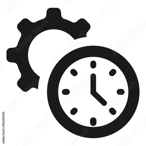 Time settings vector icon – gear and clock symbol for configuration in minimal flat outline style
