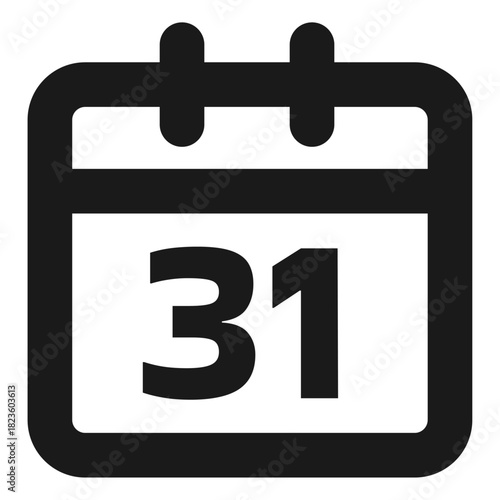 Calendar date 31 icon – monthly schedule reminder, event planner symbol, minimal outline vector for agenda, deadline, time management, and organizational UI design
