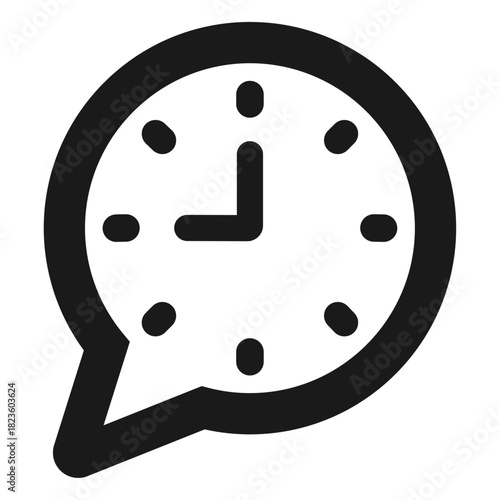 Chat bubble time icon – message clock symbol for schedule reminder, communication timing, minimal outline vector for messaging app, support UI design, and productivity tools
