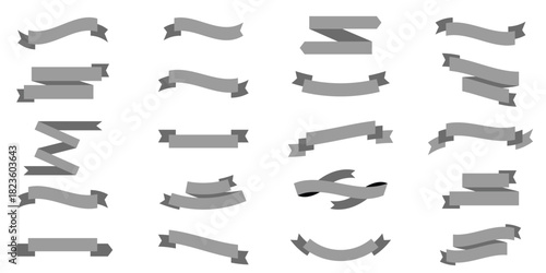 Gray ribbon banner set. Bent and curved ribbons collection for emblem, sticker, advertising, poster, promotion, frame. eps 10