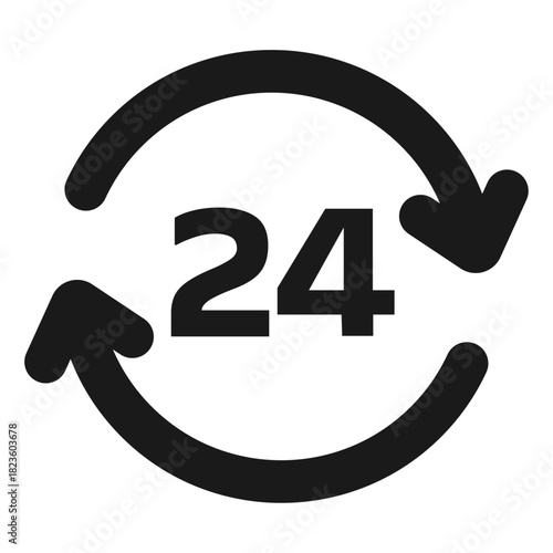 24 hours service icon – continuous support symbol with circular arrows in minimal outline style for customer service, delivery, and operational time vector
