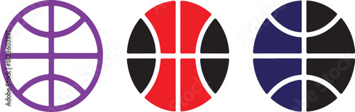 Set of Three Stylized Basketball Icons in Different Colors and Designs