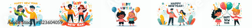 vector of two little kids celebrating new year