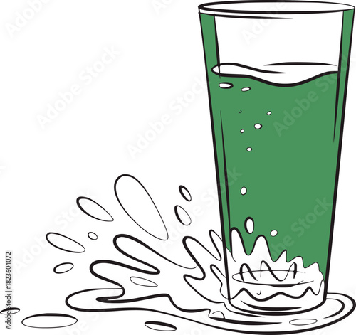 Green liquid splashing from a glass water drink