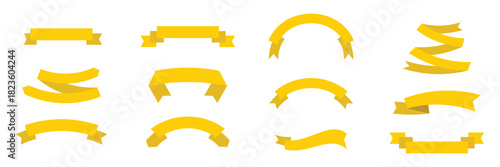 Yellow Ribbon banner set isolated on a white background. Yellow color. Simple modern cute design. eps 10