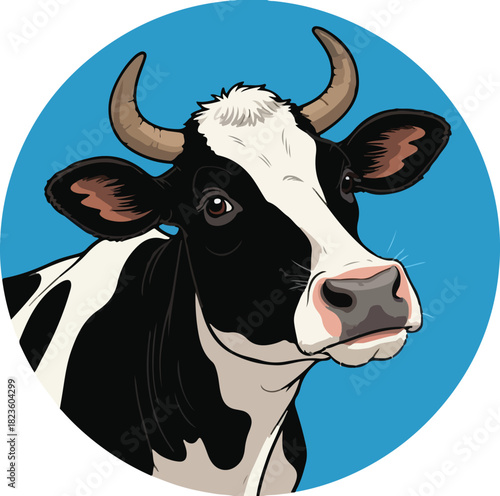 Realistic Cow Portrait on Blue Background