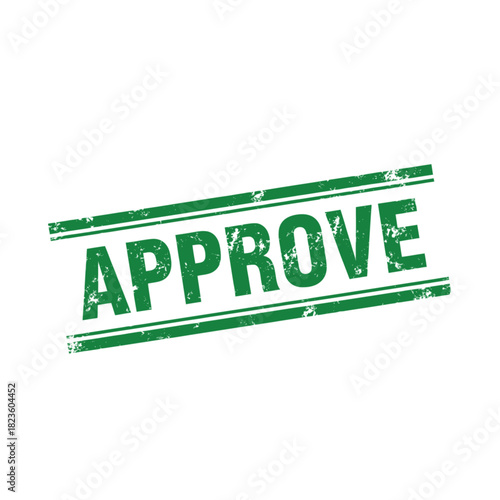 A green grunge rubber stamp with the word 'APPROVE' in capital letters, featuring a textured, worn effect and parallel lines, set against a white background.