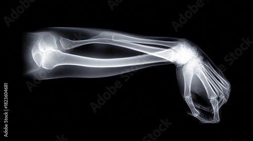 X-ray image showing elbow joint with signs of degeneration or injury causing persistent pain