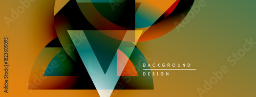 Abstract geometric shapes blend vibrant colors. Modern design features overlapping forms, creating dynamic visual effect. Background suggests creativity, innovation.