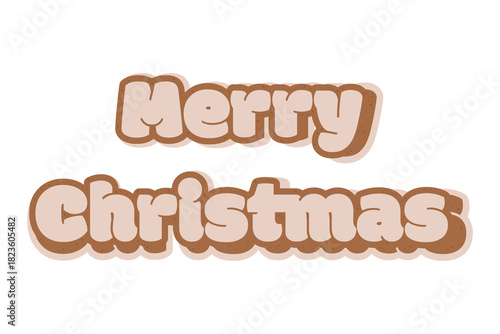Merry Christmas in stylized gingerbread cookie font with brown edges and light brown fill. Festive and cheerful design ideal for holiday greetings, seasonal decor, or themed compositions