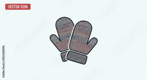 Hand drawn sketch icon of a pair of winter knitted mittens with striped pattern