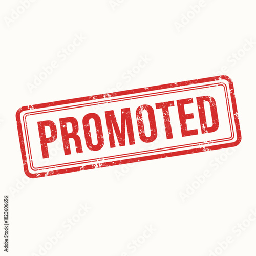 Red grunge rubber stamp with the word PROMOTED in uppercase letters, isolated on a white background.