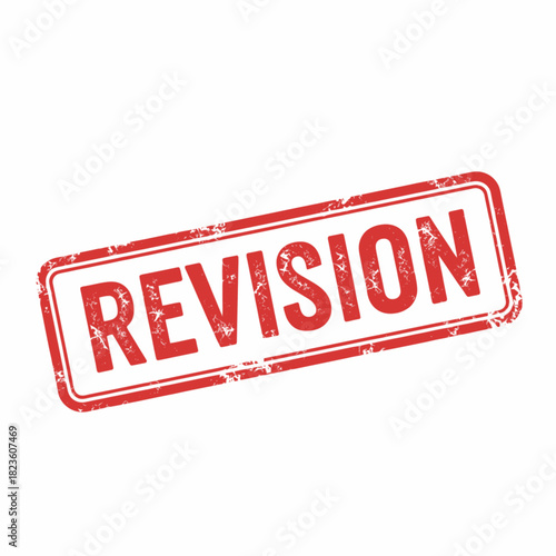 Red grunge rubber stamp with the word REVISION on a white background.