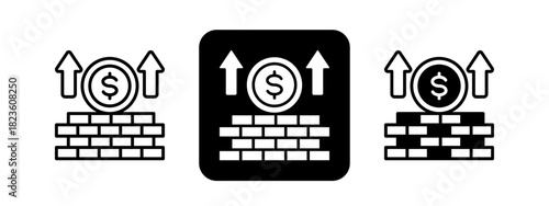 Wealth Building  Solid color and black line drawing vector illustration set